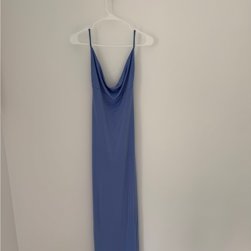 Meshki Blue Maxi Slip Dress with Cowl Neck